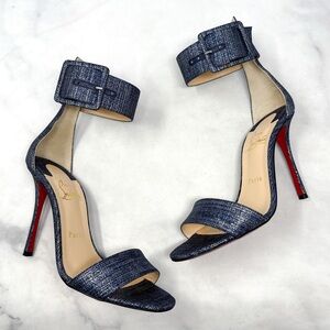 Christian Louboutin Blade Runana Metallic Denim Cuff Stiletto Sandal Heels 38